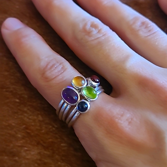 Jewelry - Set of 5 Sterling Silver Gemstone Stackable Rings Size 8